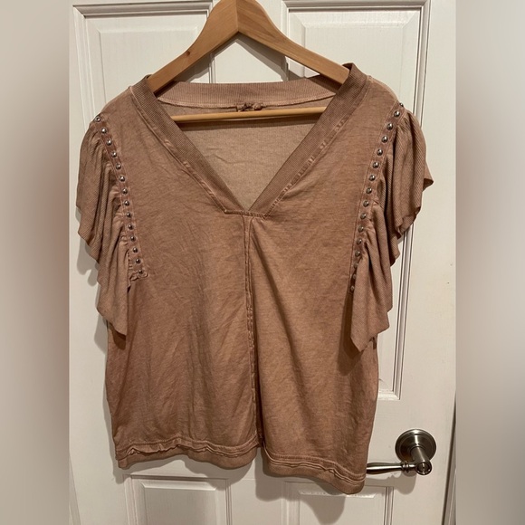 POL Anthropology Beige Ruffle Sleeve Blouse L - Picture 4 of 6